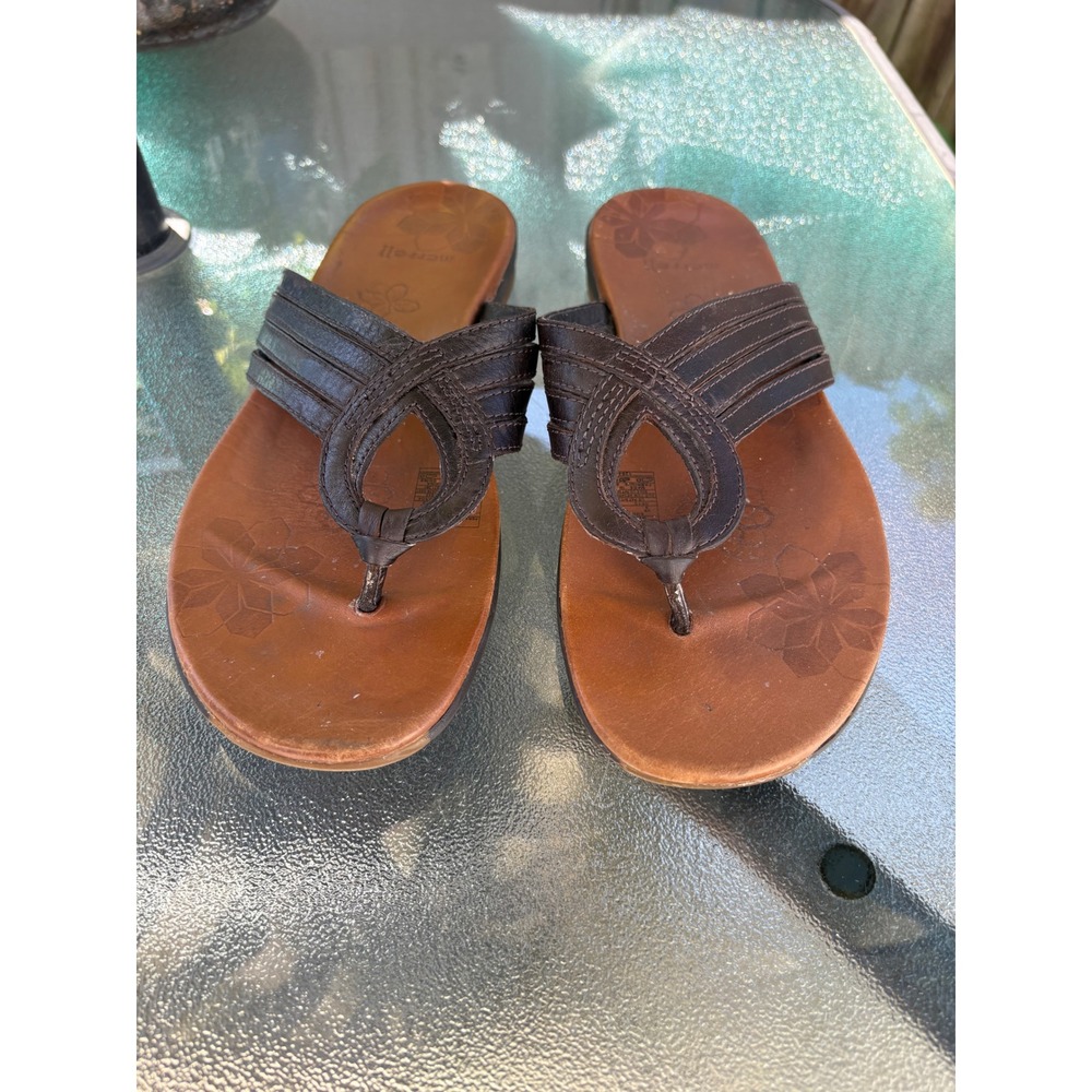 Merrell Mahogany J46304 Womens Brown Leather Flip Flop Sandals Size 9 US 40 EUR
